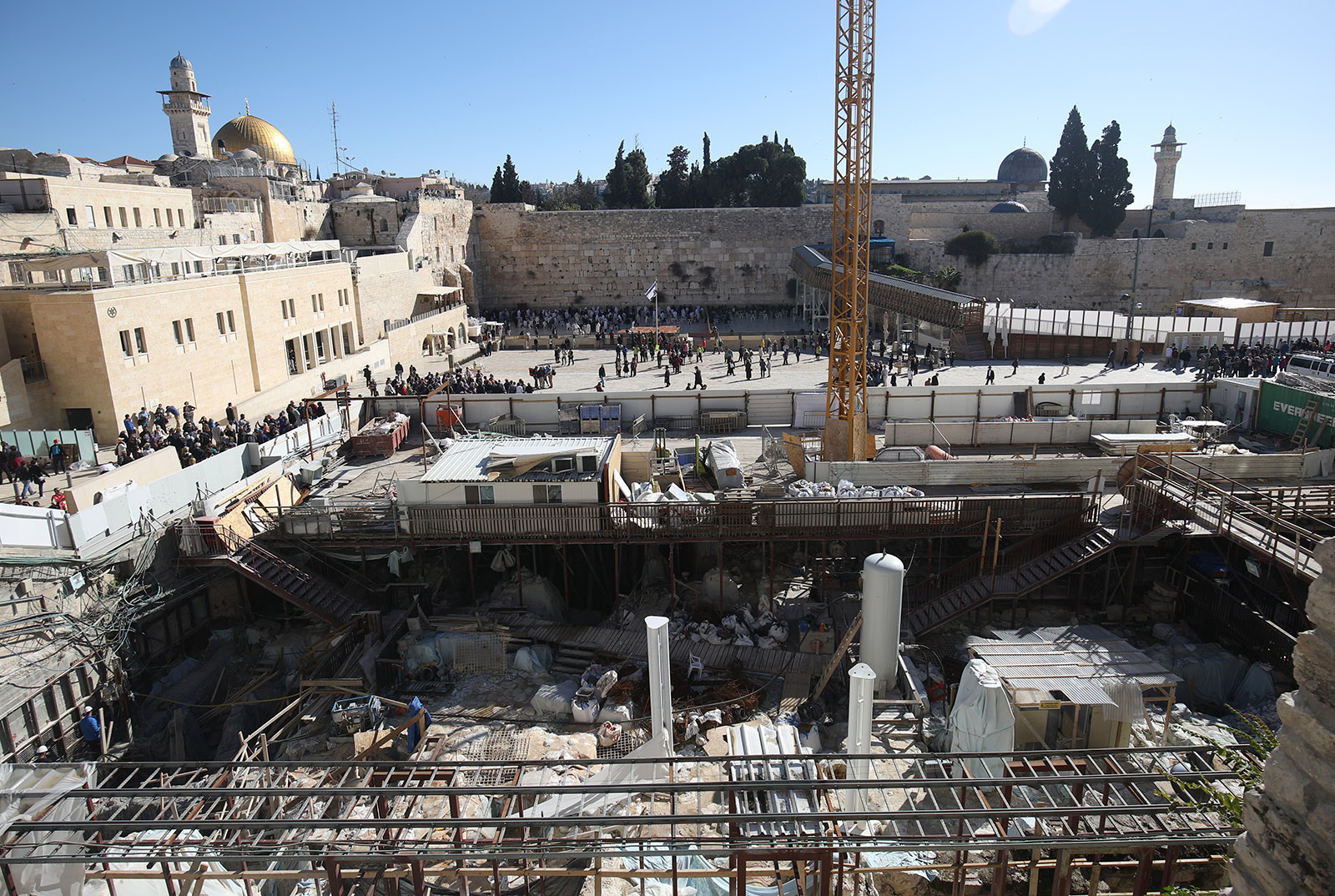 The old Moroccan Quarter of Jerusalem is now the site of the Western Wall Plaza Credit: Mostafa Alkharouf / Anadolu Agency / Getty